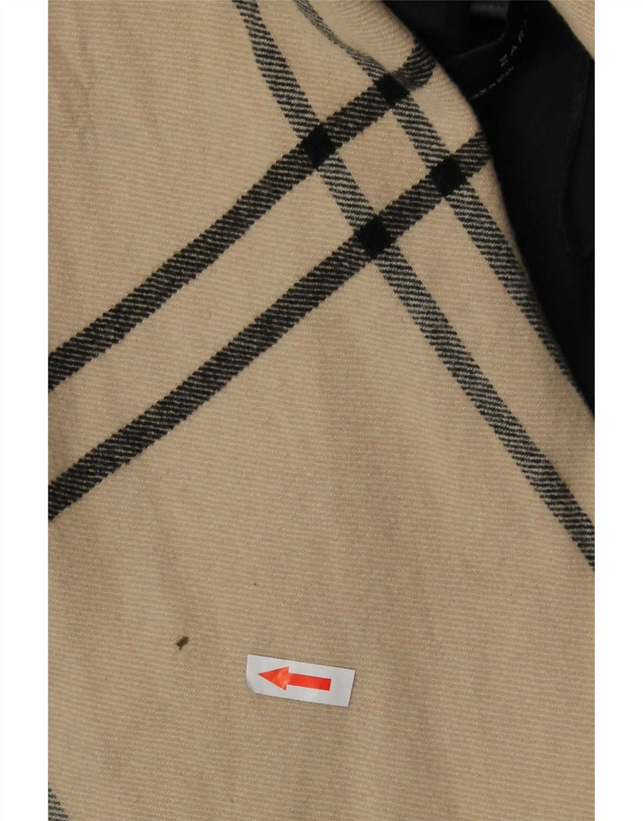 Zara Womens Open Relaxed Fit Overfrakke UK 10 Small Beige Plaid Uld