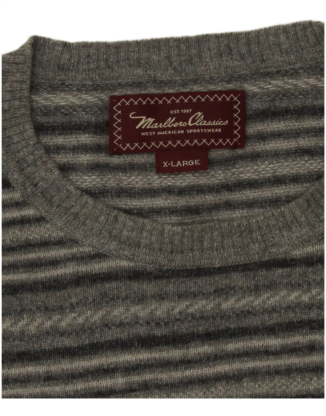 Marlboro Classics Herre Crew Neck Jumper Sweater XL Gråstribet