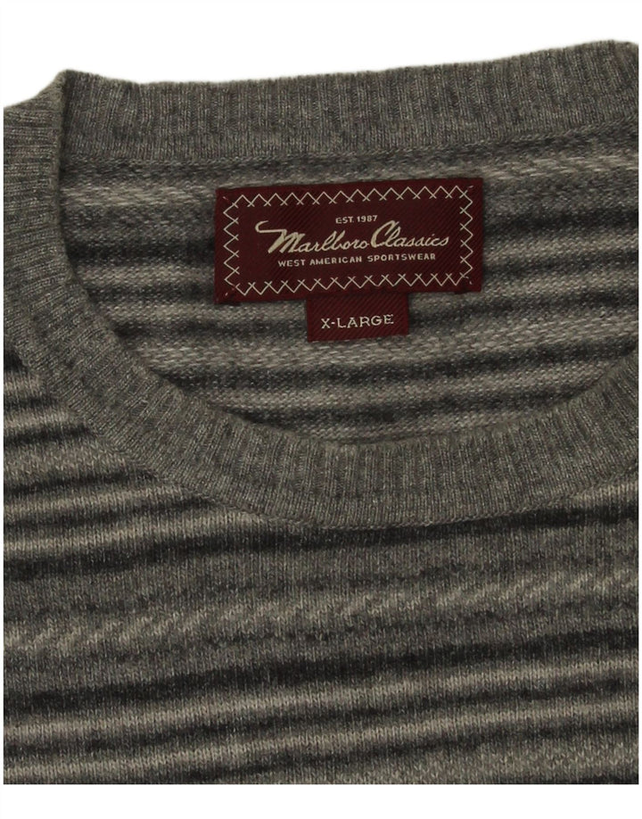 Marlboro Classics Herre Crew Neck Jumper Sweater XL Gråstribet