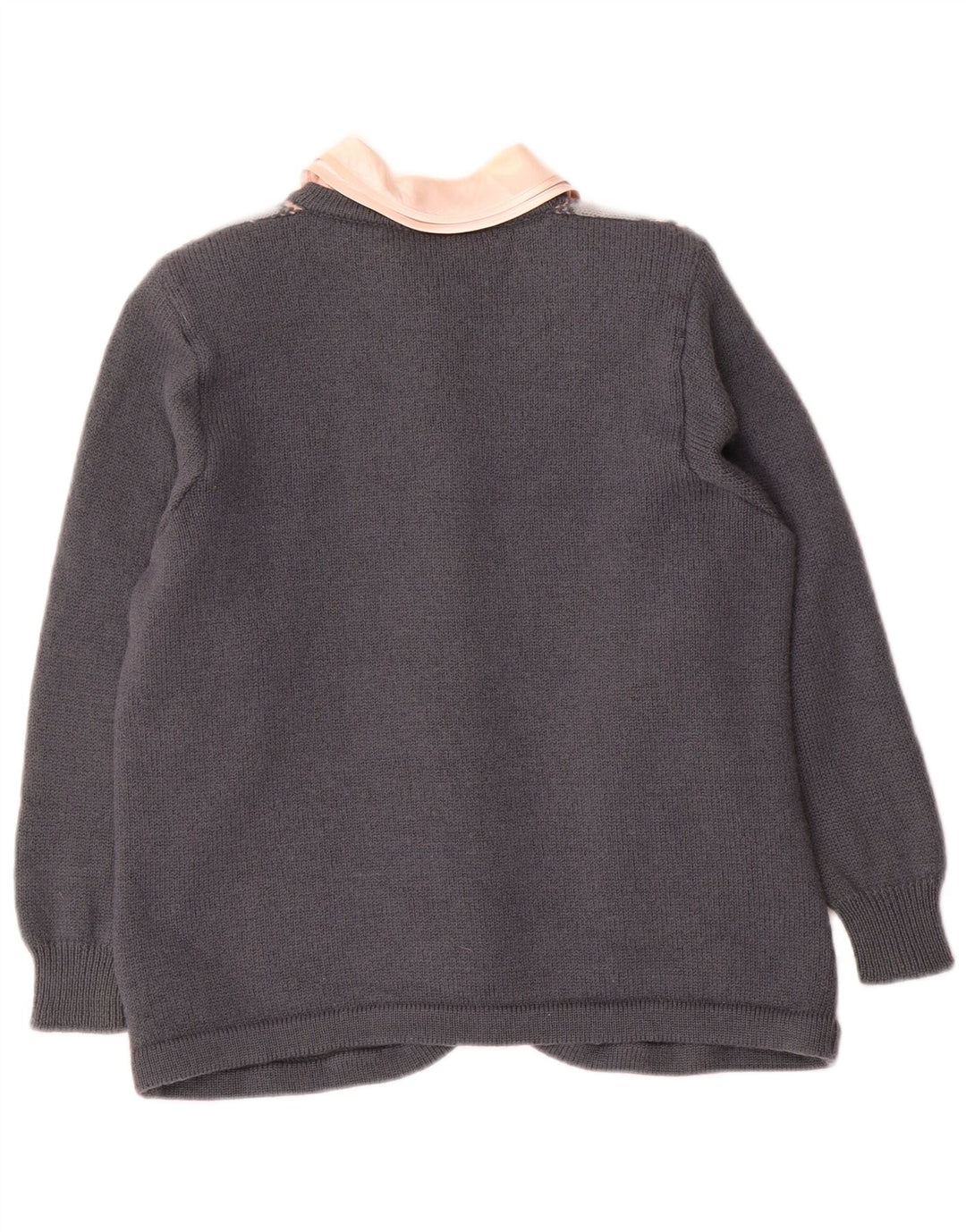 Vintage dame cardigan sweater UK 12 mellemgrå geometrisk uld