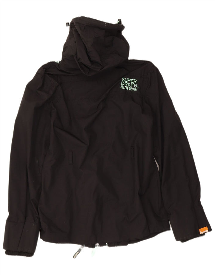 SUPERDRY Womens The Windmac Hooded Rain Jacket UK 14 Large Black Nylon