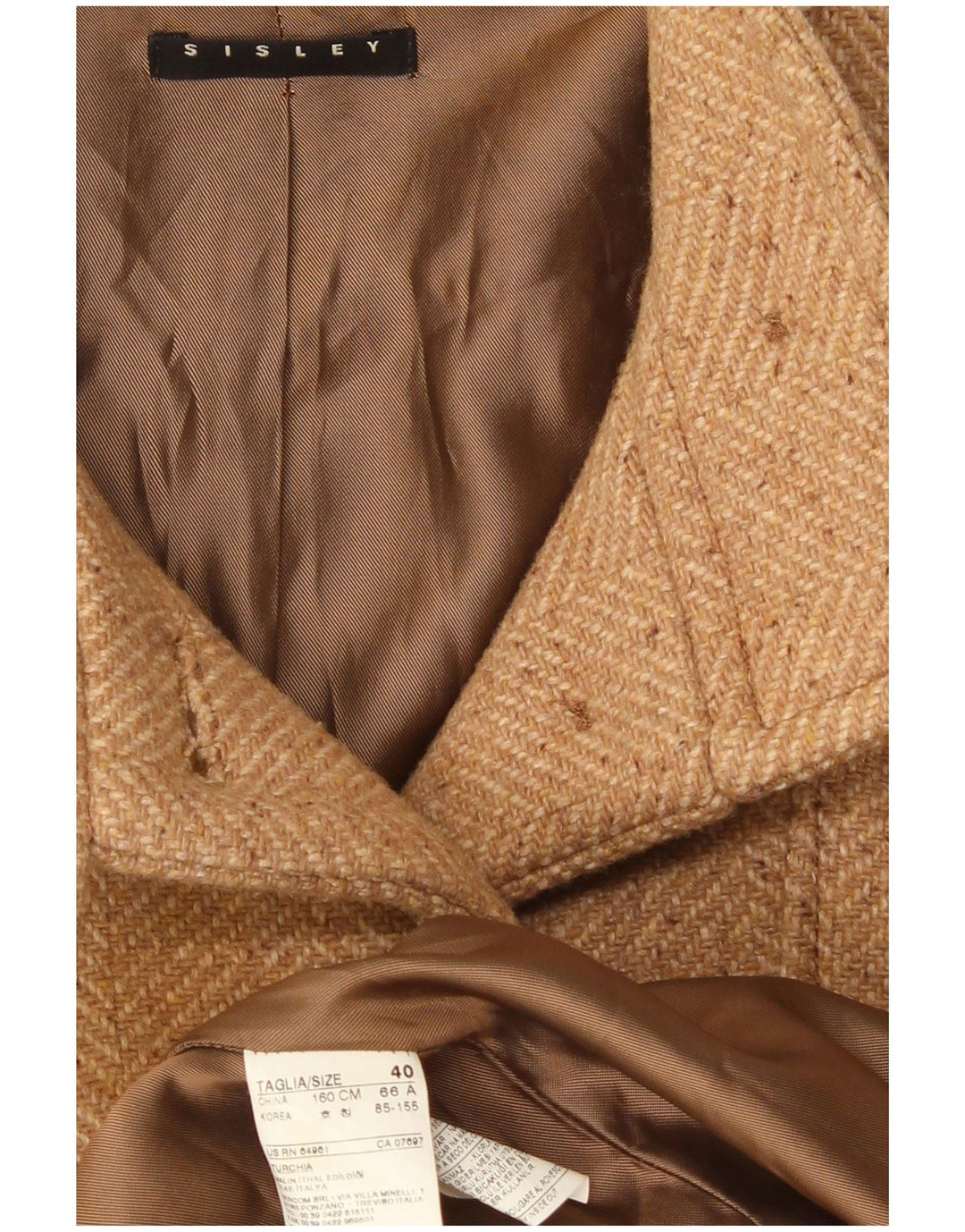 Sisley Dameoverfrakke IT 40 Small Beige Sildebenspolyester