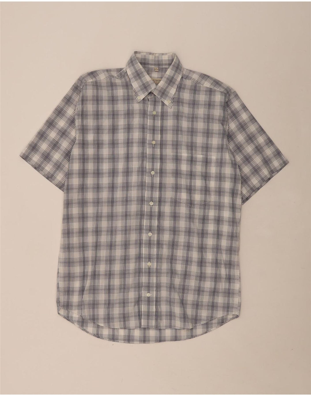 A.W.DUNMORE Mens Short Sleeve Shirt Size 39/40 Medium White Check Cotton