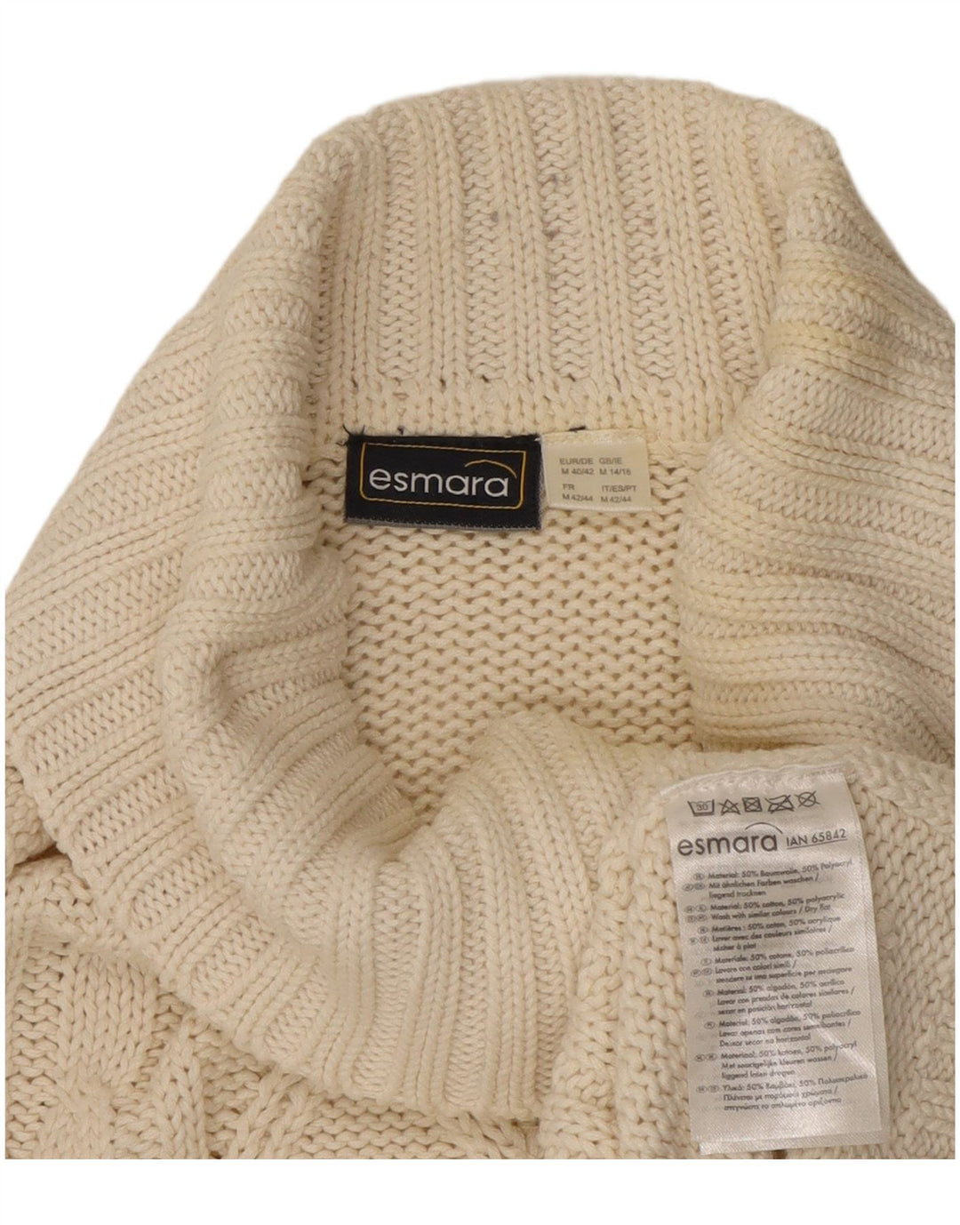 ESMARA Dame Rullehals sweater UK 14 Medium Off White Bomuld