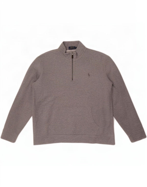Polo Ralph Lauren Herre Zip Neck Sweatshirt Jumper XL Grå Bomuld