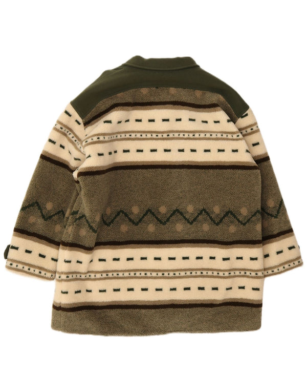 Vintage Womens Fleece Oversized Overcoat EU 40 Medium Green Colourblock