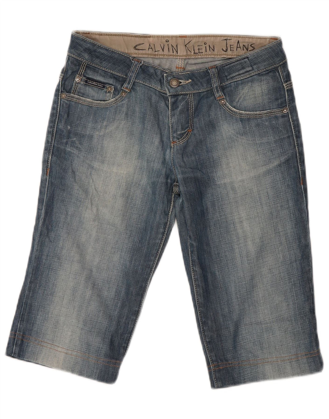 Calvin Klein Bermuda-denimshorts til kvinder W26 Små blå bomuld