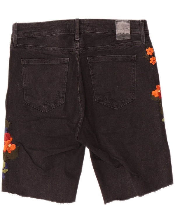 Zara Womens grafiske denimshorts EU 38 Small W28 Black Floral Bohemian