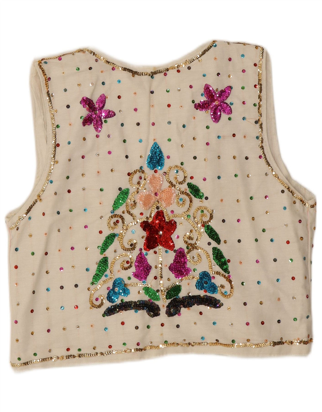 Vintage Dame ÅBEN vest UK 16 Large White Floral