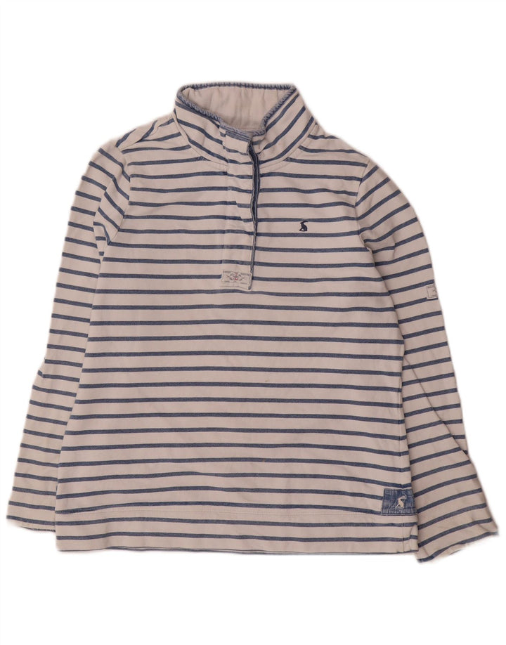 Joules Dame Button Neck Sweatshirt Jumper UK 12 Medium Blue Striped
