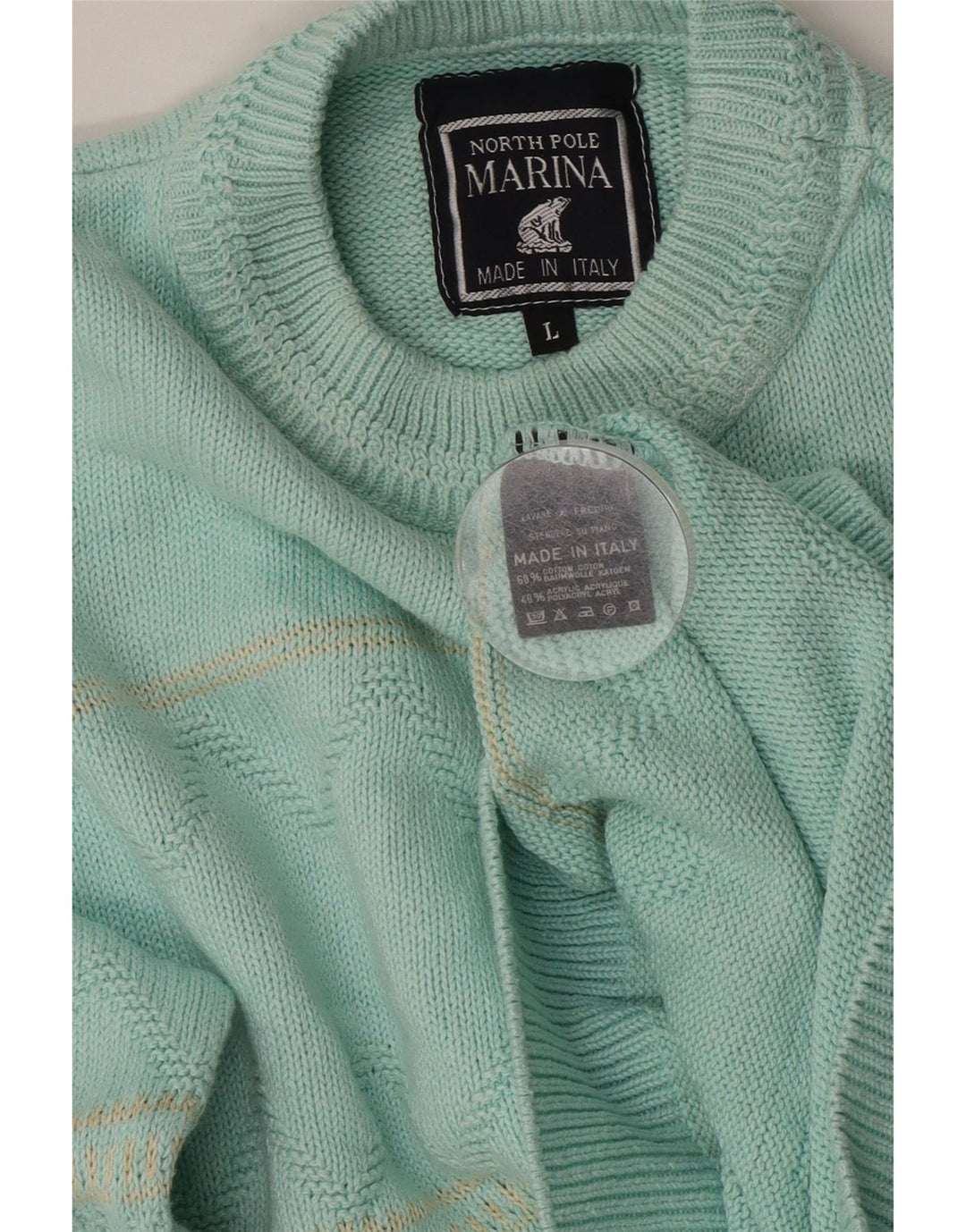 NORTH POLE Herre rund hals sweater stor turkis stribet bomuld