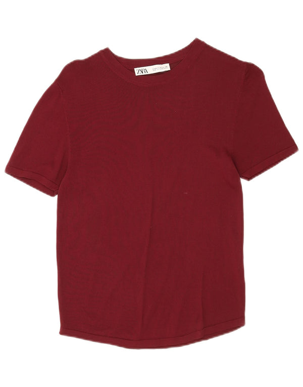 Zara Womens T-Shirt Top UK 12 Medium Burgundy Viscose