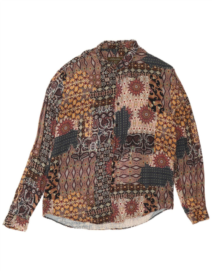 Zara Herre Relaxed Fit Shirt XL Flerfarvet Patchwork Viscose