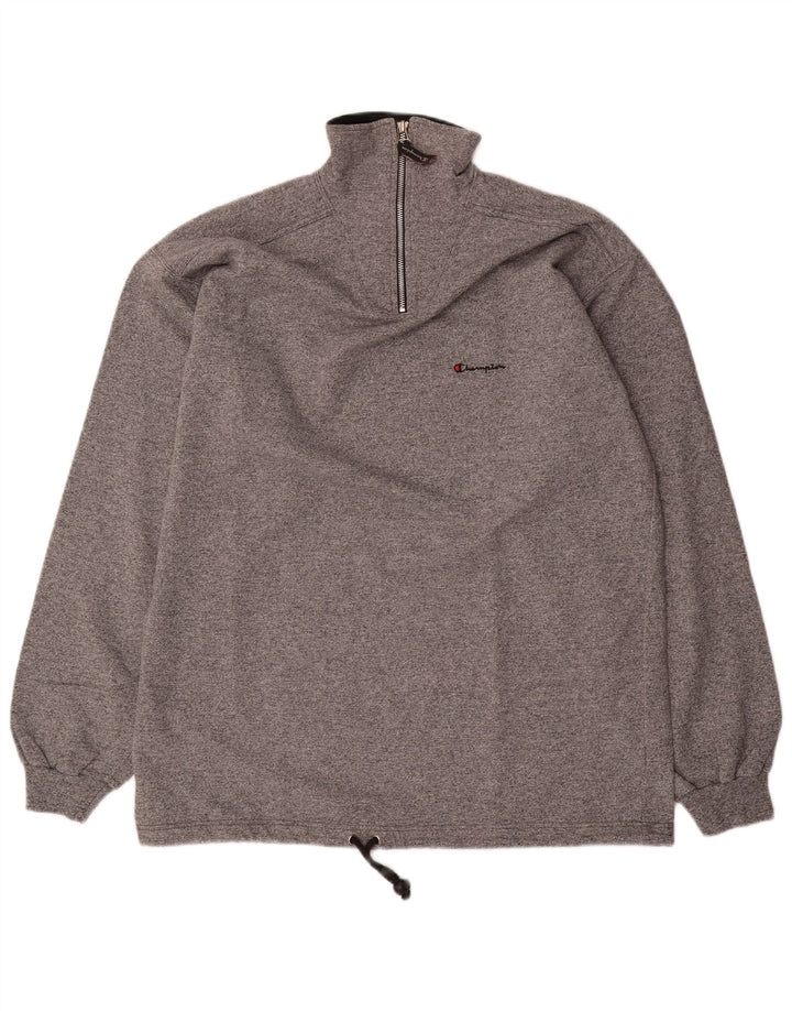 Champion Herre Zip Neck Sweatshirt Jumper 2XL Grå Bomuld