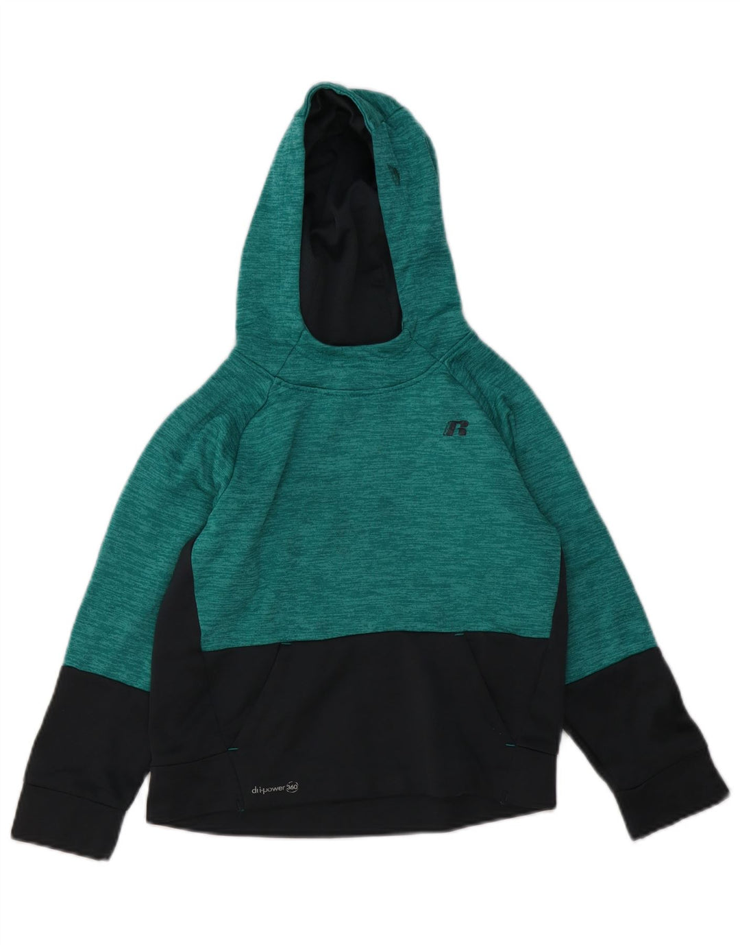 RUSSELL ATHLETIC Boys Hoodie Jumper 7-8 år Medium Green Colourblock
