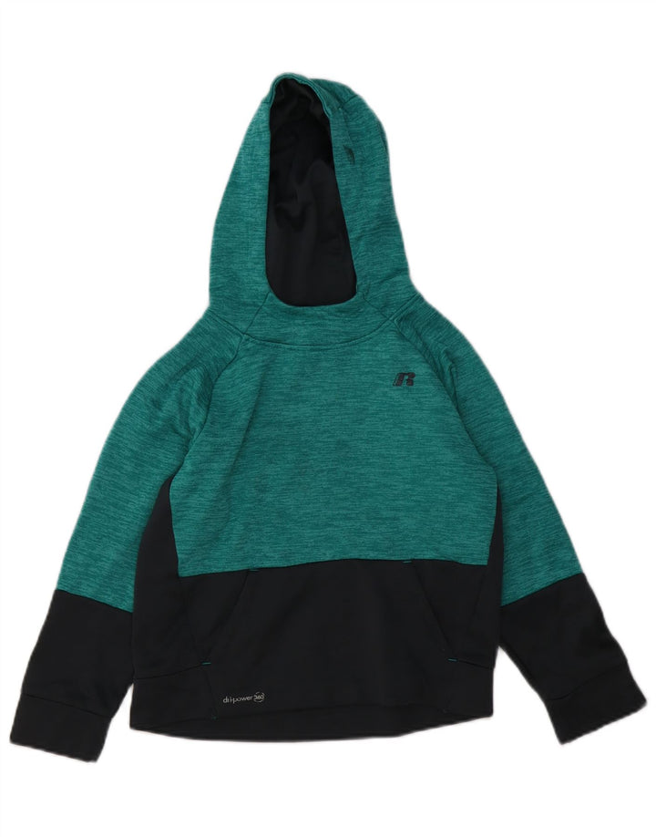 RUSSELL ATHLETIC Boys Hoodie Jumper 7-8 år Medium Green Colourblock