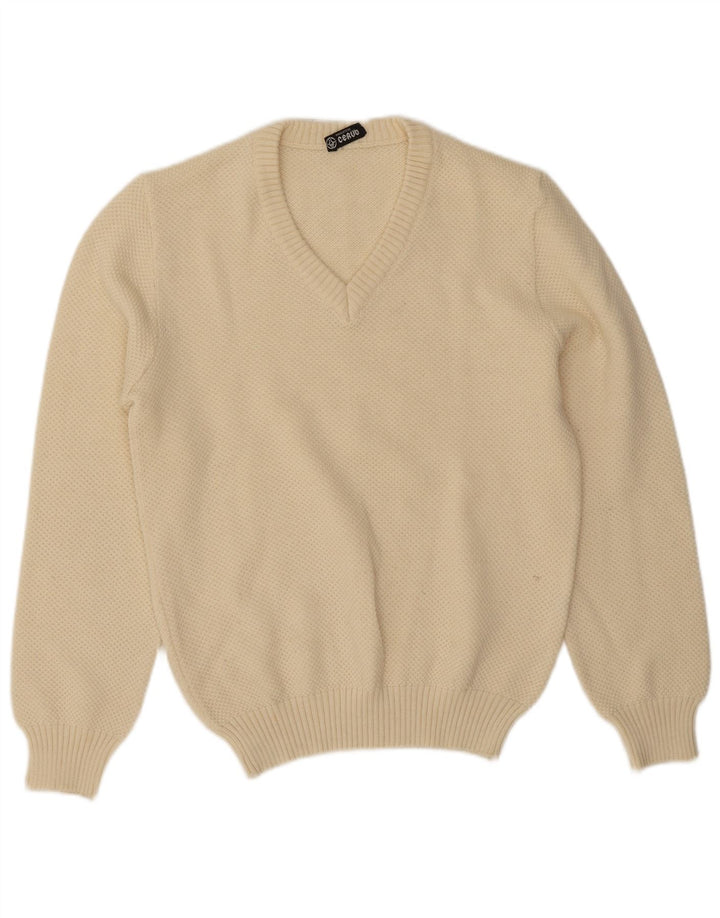 Vintage Herre V-hals sweater IT 50 Medium Off White