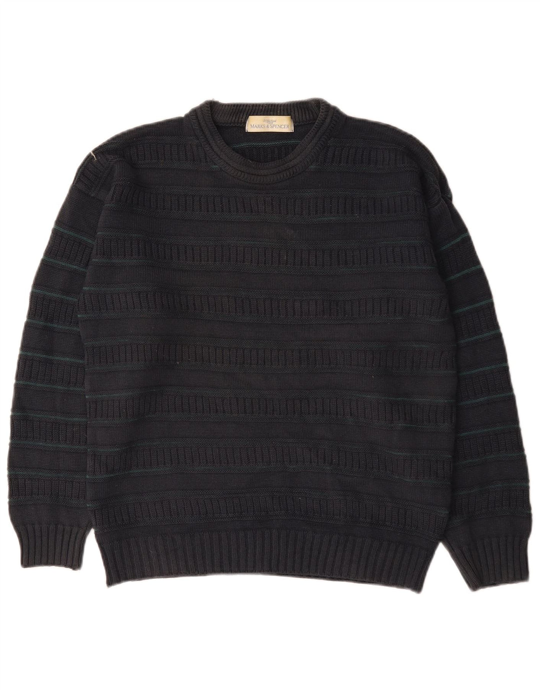 Marks & Spencer Herre sweater med rund hals, mellem sort stribet akryl