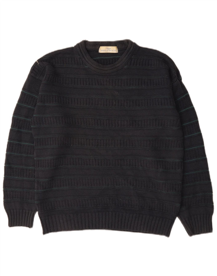 Marks & Spencer Herre sweater med rund hals, mellem sort stribet akryl