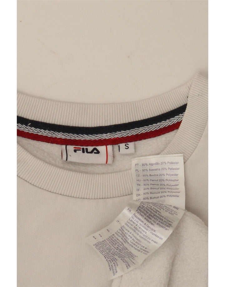 FILA Mens Graphic Sweatshirt Jumper Small White Cotton Vintage Fila and Second-Hand Fila from Messina Hembry 
