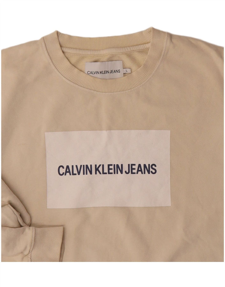 Calvin Klein Jeans Herre Grafisk Sweatshirt Jumper Stor Beige Bomuld