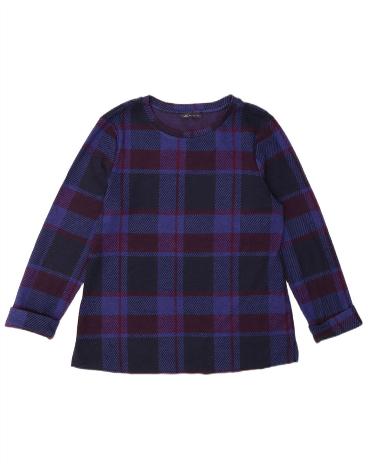 Marks & Spencer Dame Langærmet Bluse Top UK 12 Medium Navy Blue Check