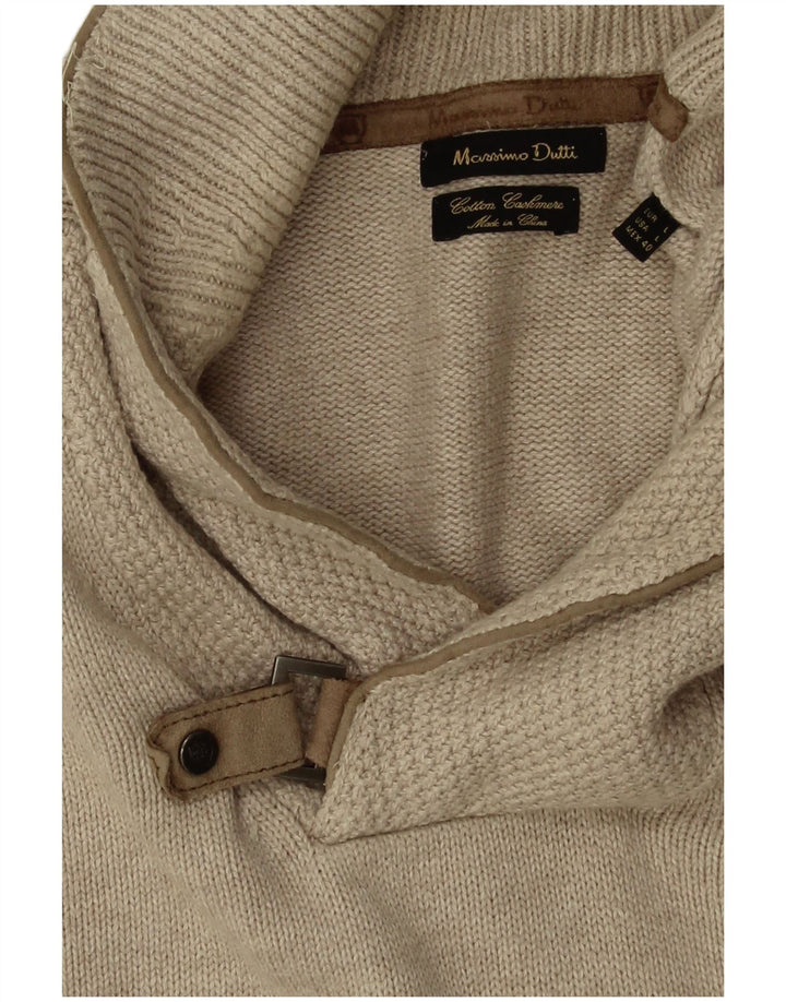 Massimo Dutti Herre Shawl Neck Jumper Sweater Stor Beige Bomuld
