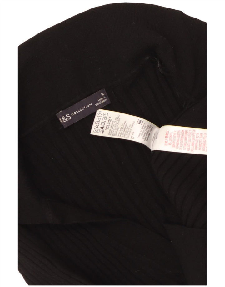 MARKS & SPENCER Dame Crop Polo Neck sweater UK 16 Large Black