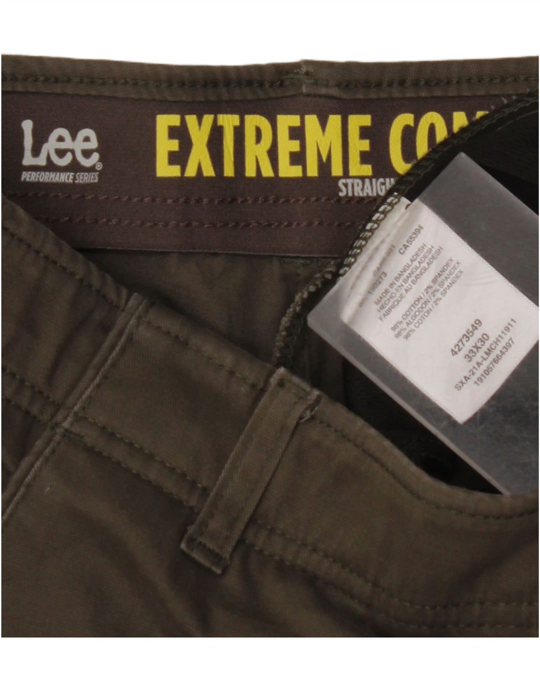 LEE Mens Extreme Comfort Lige Chinobukser W33 L30 Khaki Bomuld