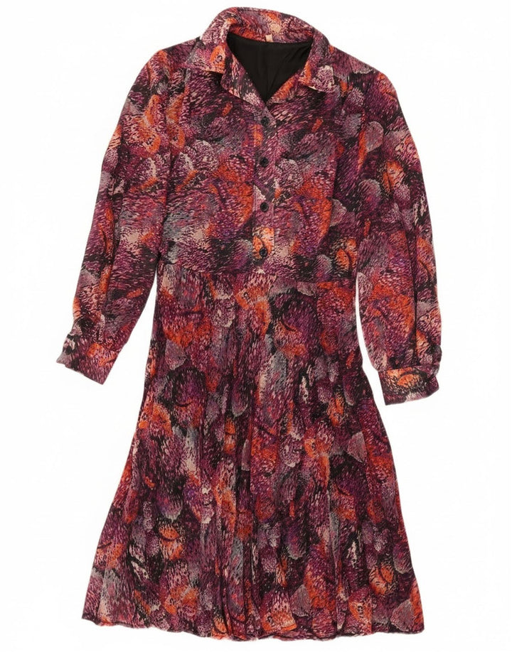 Vintage kvinders abstrakt mønster skjortekjole EU 40 Medium Burgundy