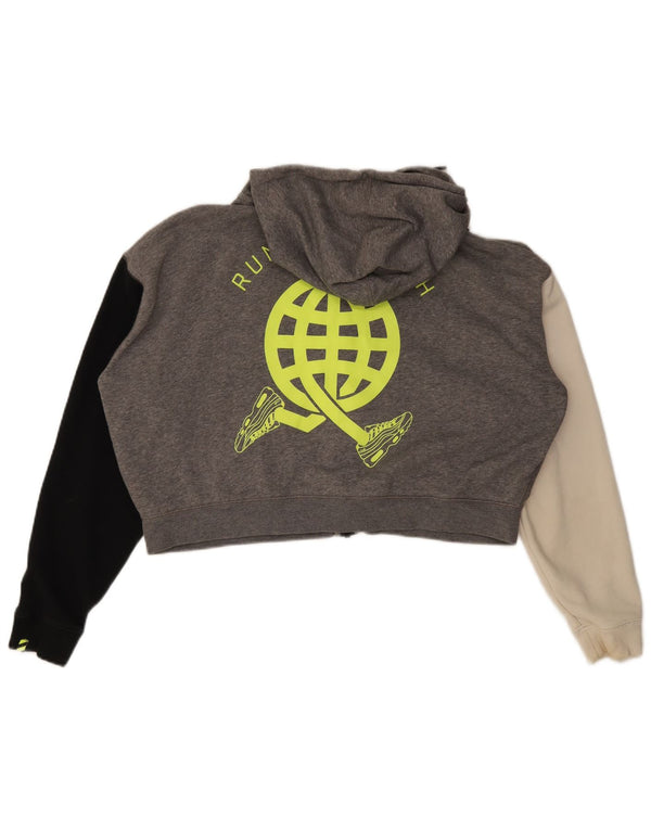 Nike Womens Graphic Crop Hættetrøje med lynlås UK 16 Large Grey Colourblock