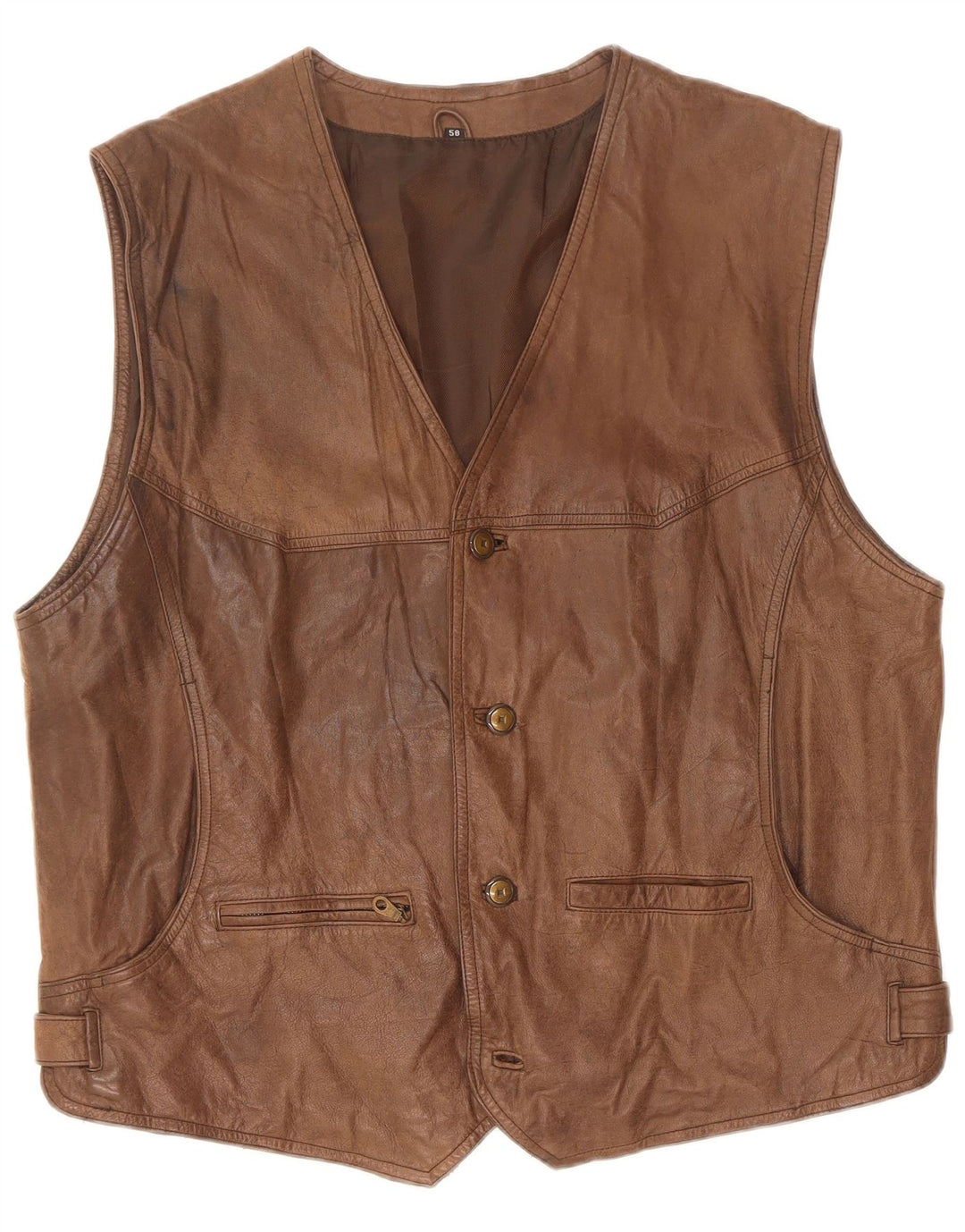 Vintage herre lædervest IT 58 2XL Brun
