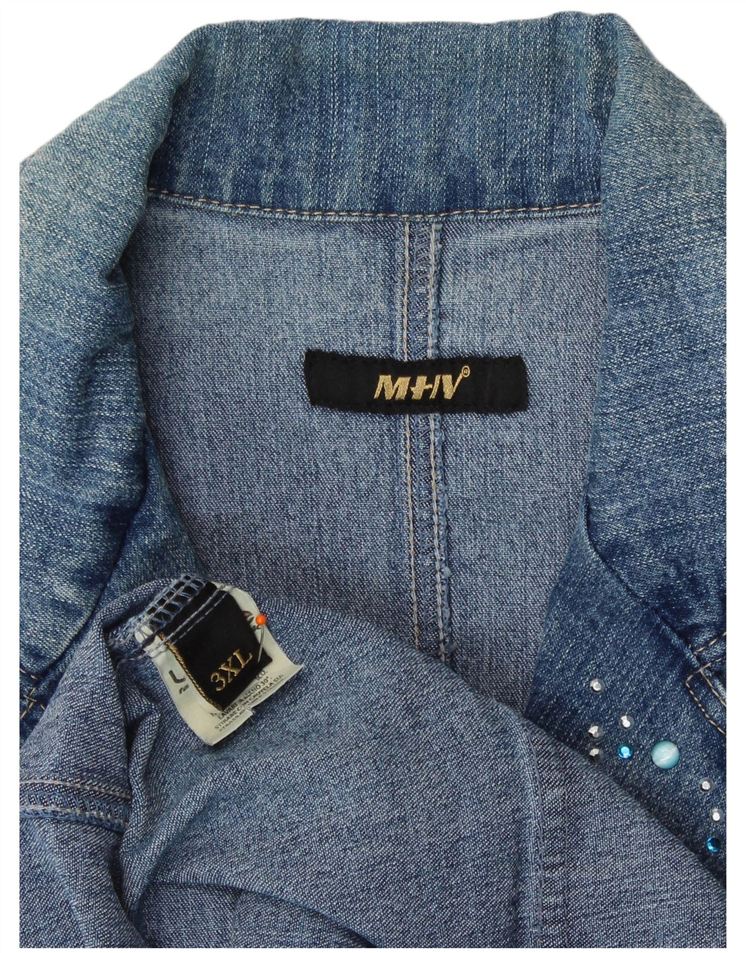 VINTAGE Womens Crop Denim 2 Button Blazer Jacket UK 22 3XL Blue Cotton