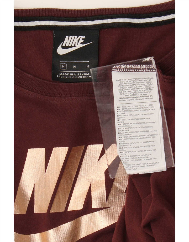 Nike Dame Grafisk Top Langærmet UK 14 Medium Bourgogne Bomuld