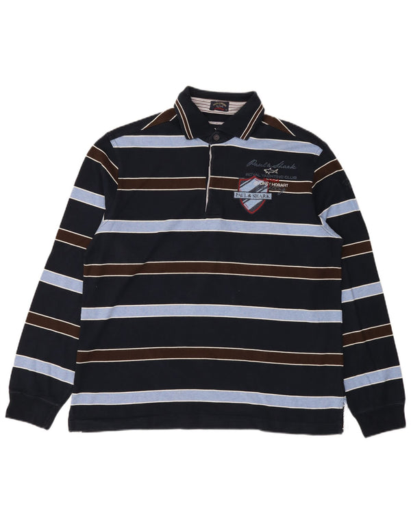 Paul & Shark Herre grafisk langærmet poloskjorte 2XL marineblå stribet