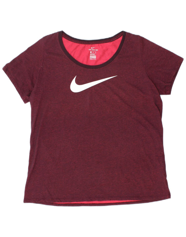 Nike Dame Dri Fit Grafisk T-Shirt Top UK 18 XL Bourgogne bomuld