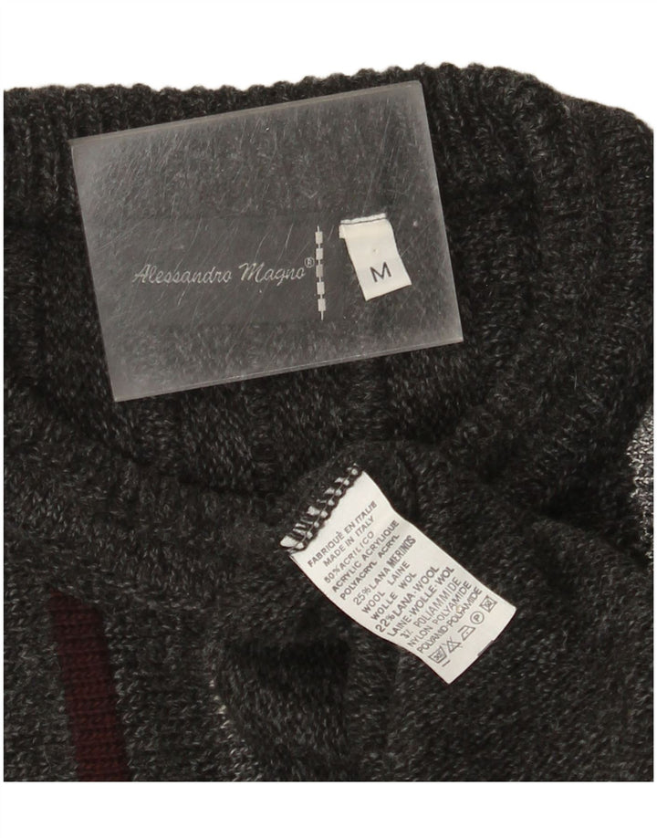 Alessandro Magno Herre Crew Neck Jumper Sweater Medium Grå Stribet Akryl