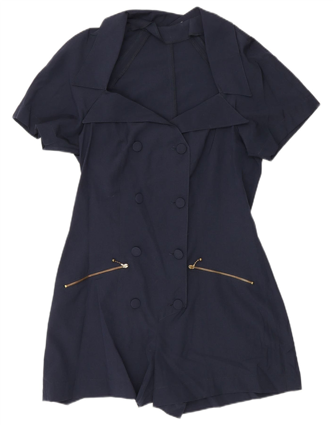Vintage Dame Kortærmet Playsuit UK 12 Medium Navy Blue Polyester