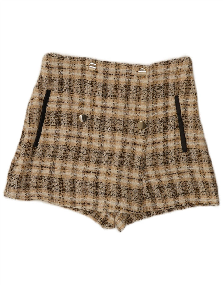 Zara Casual Shorts til kvinder Medium W28 brun ternet polyester