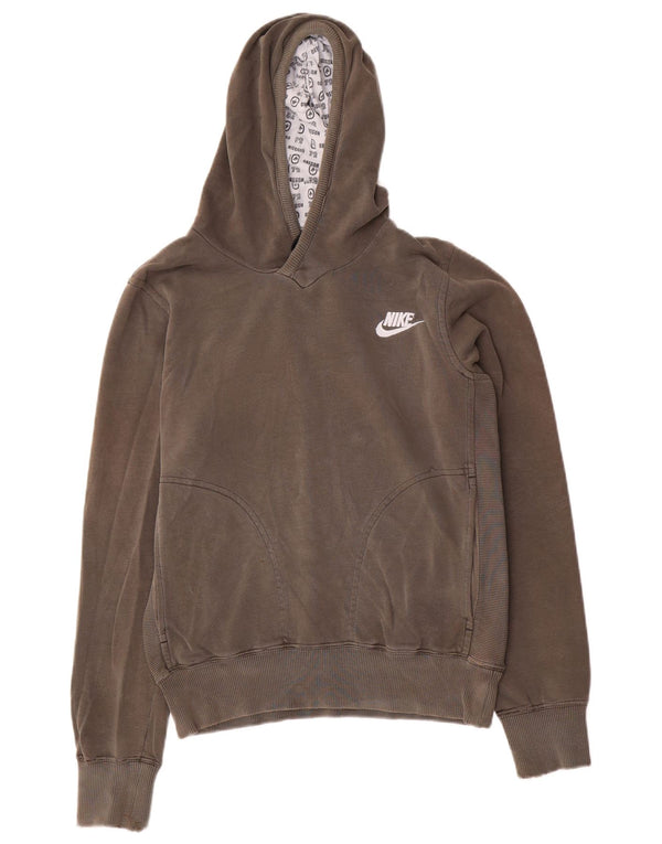 Nike Womens Graphic Hoodie Jumper UK 10/12 Medium Khaki Cotton