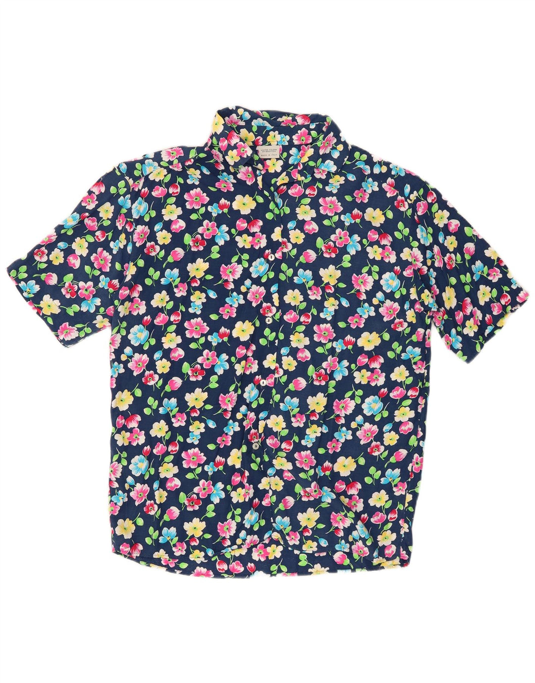 BENETTON kortærmet skjorte til kvinder IT 42 Mellem marineblå blomsterviscose