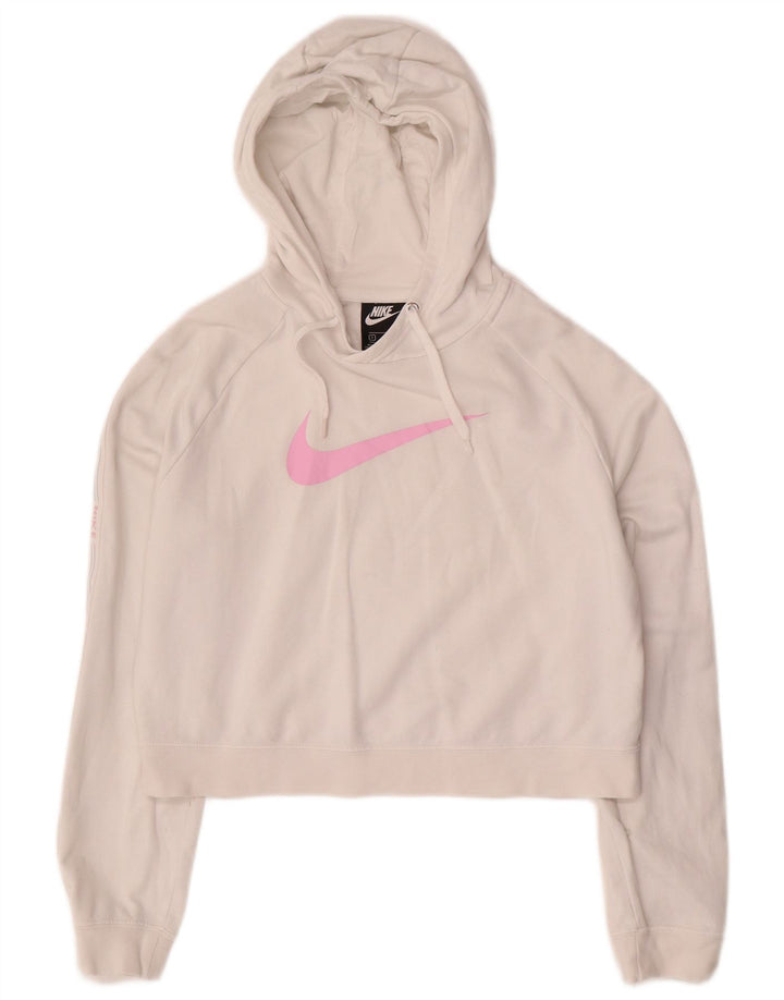 NIKE Oversized grafisk hættetrøjetrøje til kvinder UK 10 Lille hvid
