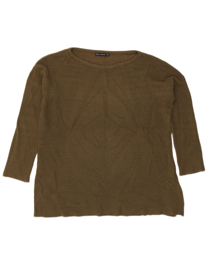 Zara Dame Boat Neck Jumper Sweater UK 14 Medium Khaki