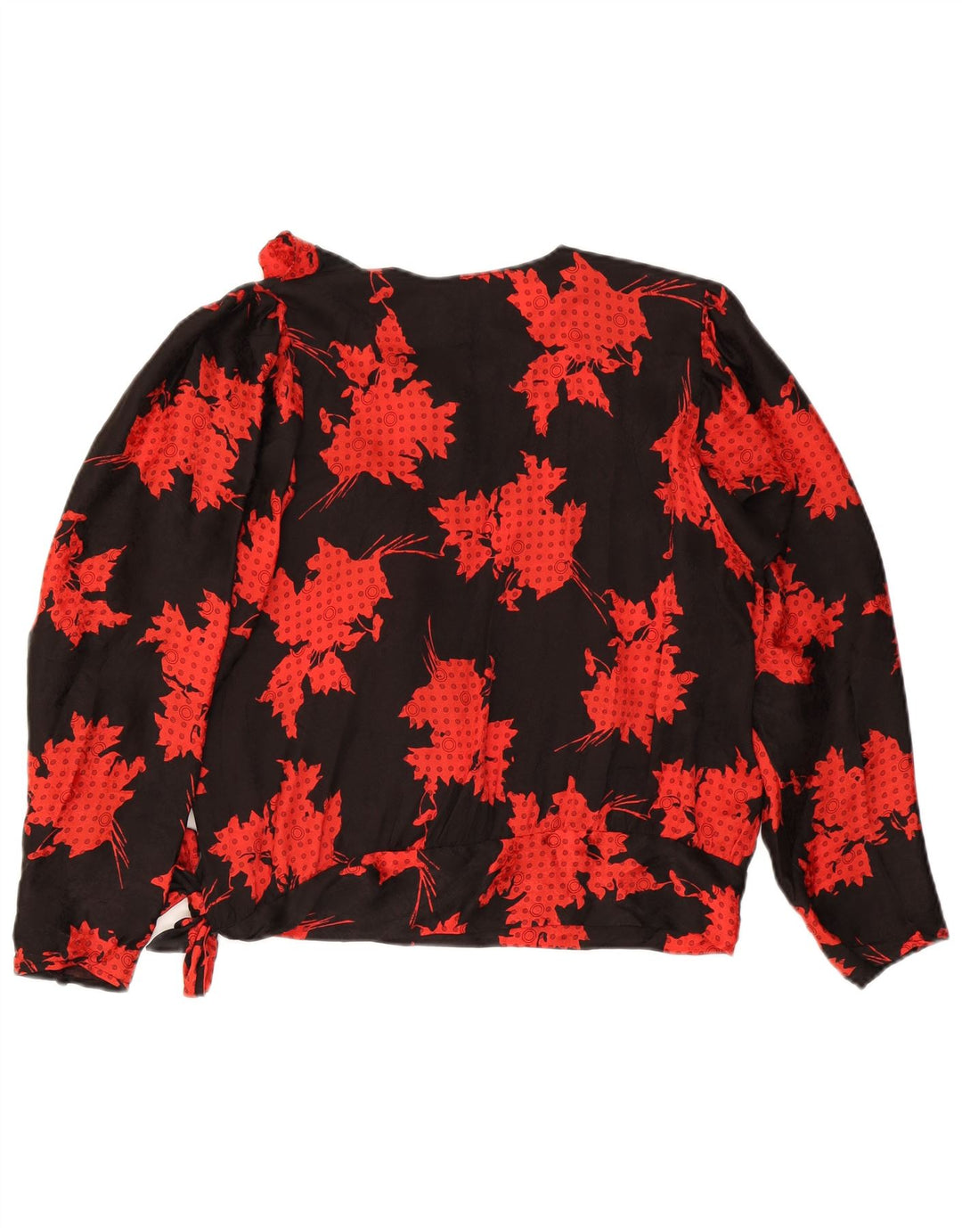 Vintage Dame Langærmet Flæse Front Bluse Top IT 46 Large Black Floral