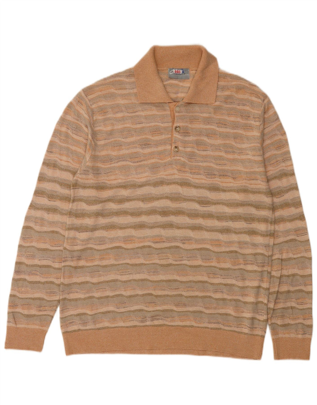 Vintage herre polo hals sweater medium orange stribet akryl