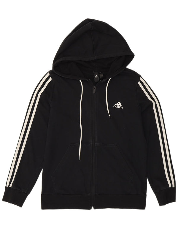 Adidas Womens Zip Hoodie Sweater UK 16/18 Large Black Cotton