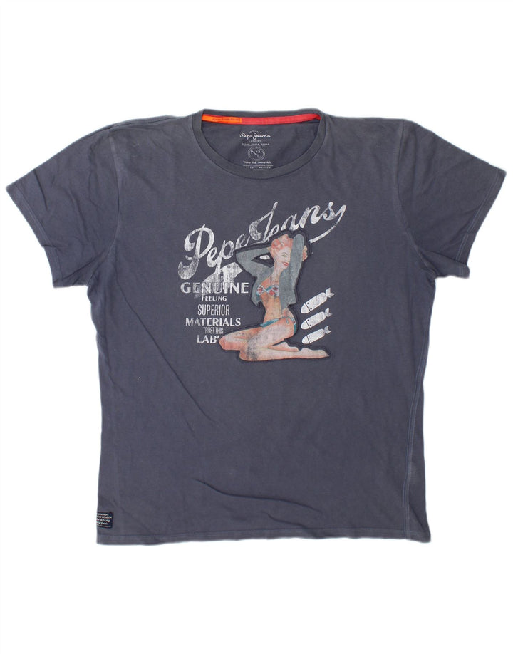 PEPE Jeans Herre Regular Fit Grafisk T-shirt Top Medium Navy Blue