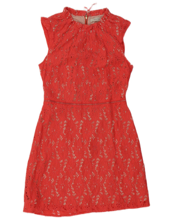 Oasis Kvinder Blonde Skede Kjole UK 10 Small Red Floral Bomuld