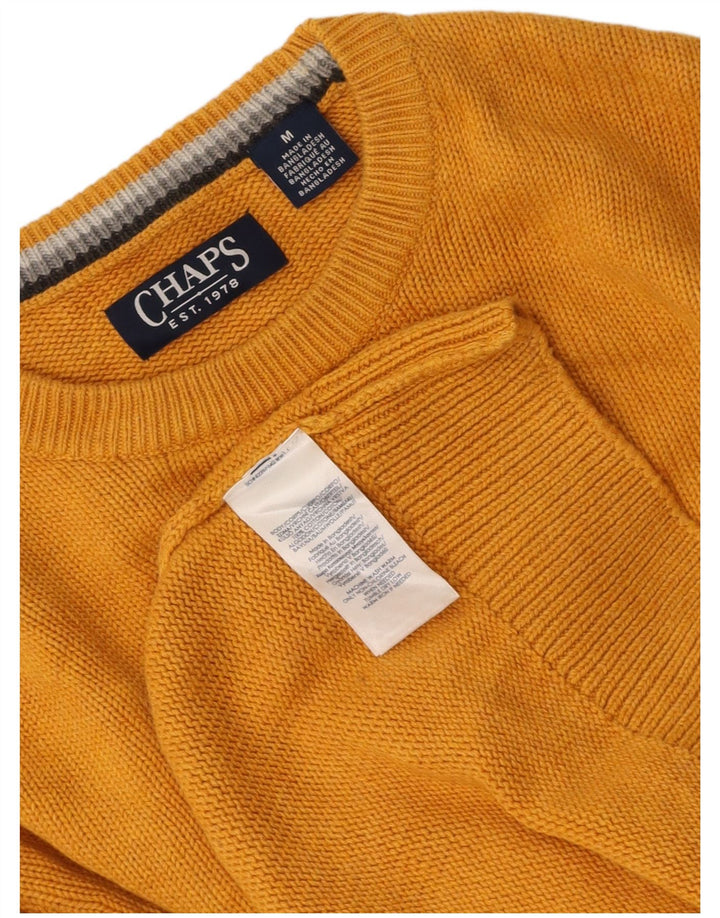 CHAPS Mens Crew Neck Jumper Sweater Medium Yellow Cotton