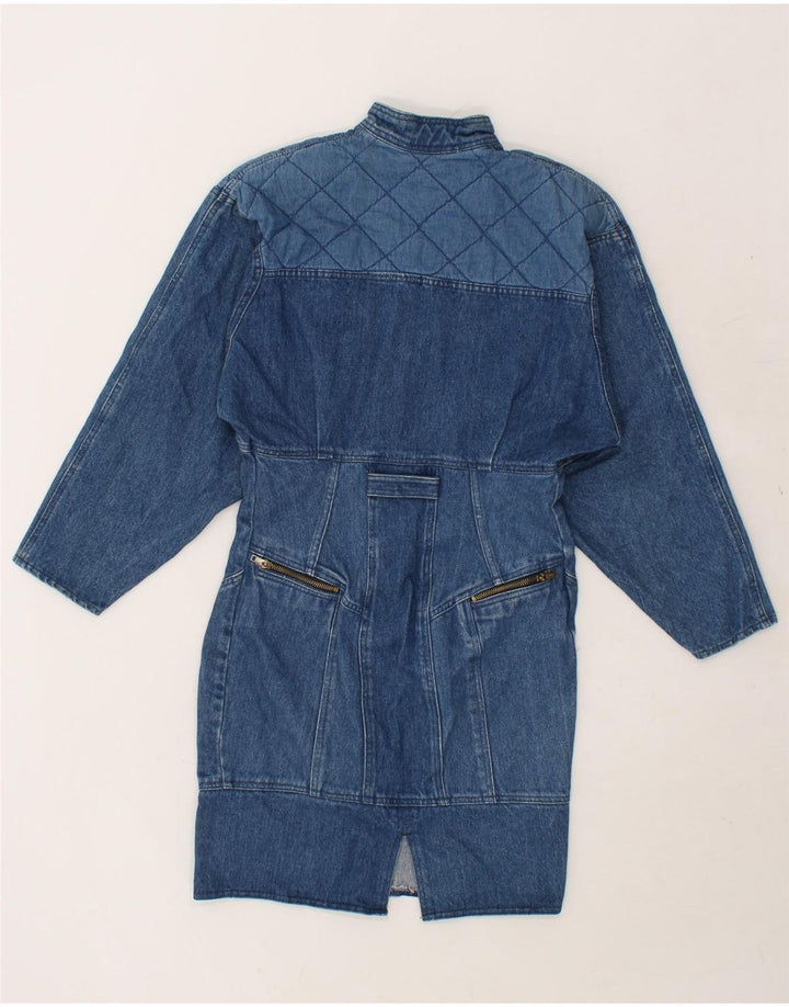 VINTAGE Langærmet denimkjole til kvinder UK 8 Lille Blå